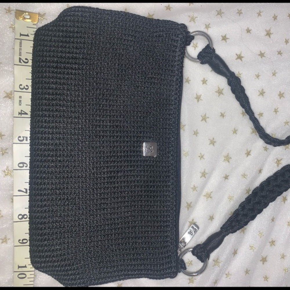 Black Crochet knit small handbag Purse macrame braided bohemian hippie mini nwot